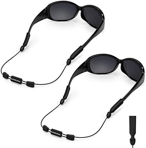 Adjustable Glasses Strap Large End Cable Eyewear Retainer, Thin No Tail Sunglass Straps, Universal Fit Wire Eyeglass Holder, 2 Pack - Black