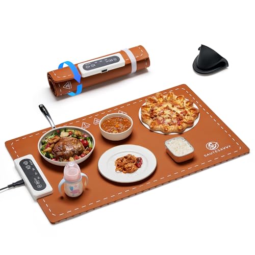 Food Warming Mat – Portable Heating Pad Adjustable Electric Warming Tray with Rapid Heating in 5 Seconds – Food Heating Mat for Countertop for Buffets, Parties, and Home Use
