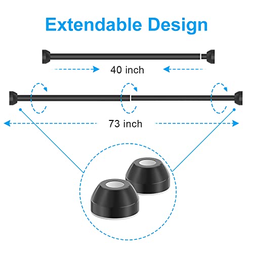 Teeck Shower Curtain Rod, 40-73 Inch Adjustable Tension Spring, Shower Curtain Rod Tension, Premium Stainless Steel, Anti-Slip, No Drilling, No Rust, For Bathroom,Black #TOP4