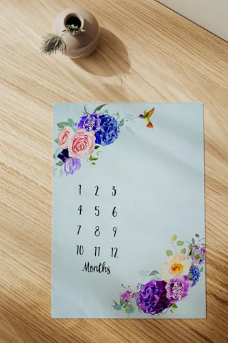Image of Monthly Milestone Blanket Floral Humming Bird Design | 1-12 Months | Ultra-Soft & Skin-Friendly | Ideal for Newborn Boys & Girls | Perfect Baby Growth Tracker & Photoshoot Prop