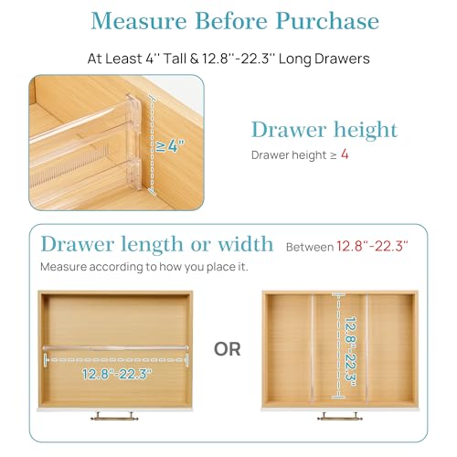 Image of Vtopmart 12 Pack 4 inch Regular Upgrade Drawer Dividers for Clothes, 12.8 inch-22.3 inch Expandable Dresser Drawer Organizer, Clear Plastic Separators for Dresser, Baby Clothing, Underwear, Cosmetic, Toiletries