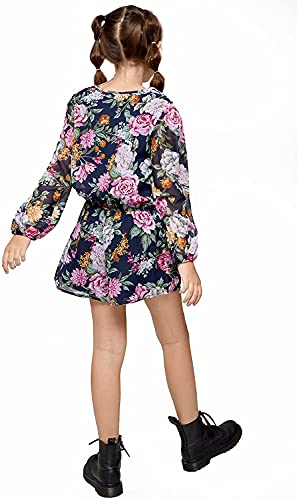 Truly Me, Big Girl's Long Sleeve Floral Printed Chiffon Woven Rompers For Fall And Winter, Size 7-16 (Navy Floral, 10) #TOP3