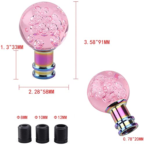 Torcarvh Gear Shift Knob Round Ball Shift Knob Crystal Transparent Bubble Gear Shifter Fit For Universal Manual Atomatic Transmission Vehicles (Pink) #TOP1