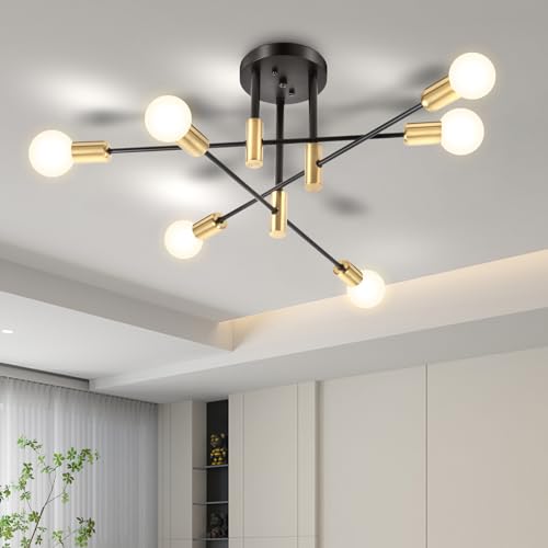 CHENBEN Sputnik Chandelier 6-Lights Adjustable Modern Semi Flush Mount Ceiling Lights Pendant Light Fixture for Kitchen Living Dining Room Bedroom Foyer E27 Base(Bulbs Not Included)