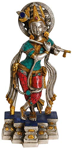 Aone India Sri Krishna Playing Flute Brass Sculpture, Height : 12 Inches