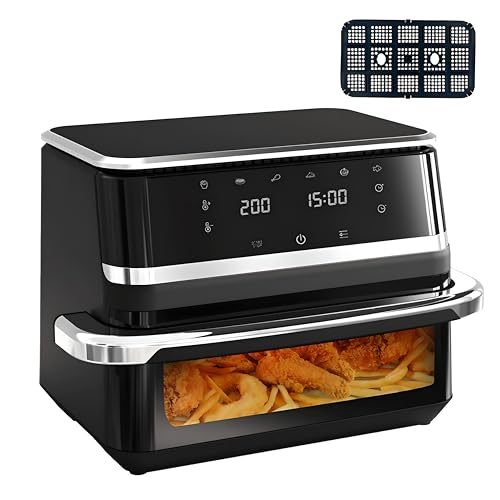 Dual Air Fryer, 10L Family Size Double Air Fryer Oven with 6-In-1 Digital Smart Programmes Digital Display, Visual Window, Timer for Oil Free & Low Fat Healthy Cooking Double-chamber