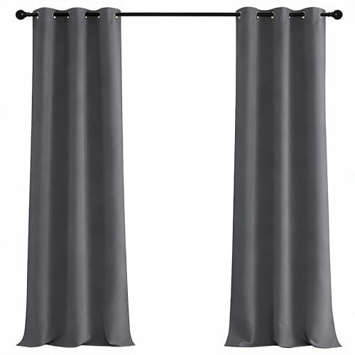 NICETOWN Grey Light Blocking Curtains 96 Inches Long 2 Panels for Living Room, Bedroom, Office Thermal Insulated Blackout Drapes Solid Grommet Noise Reducing Window Curtains, W40