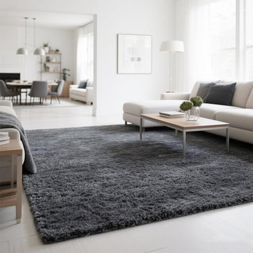 Grey Area Rugs for Bedroom Living Room, 6x9 Soft Fluffy Fuzzy Shag Plush Furry Carpet, Large Indoor Floor Mat for Kids Nursery Home Dorm Office Decor Aesthetic