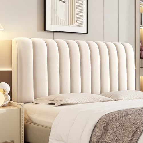Volltonfarbe Bett Kopfteil Bezug, Milchsamt Weicher Stretch Bed Headboard Cover, Universell Verdickt Bettkopfteil Husse, All-Inclusive Staubdicht Kollisionsvermeidung, für Full Twin (200cm,Beige)