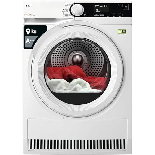 AEG Secadora 8000 AbsoluteCare 9 kg TR8D93W, clase A+++, tecnología SensiDry, PreciseDry y MixDry para algodón y sintéticos, programa Hygiene, bomba de calor, 850 x 596 x 636 mm