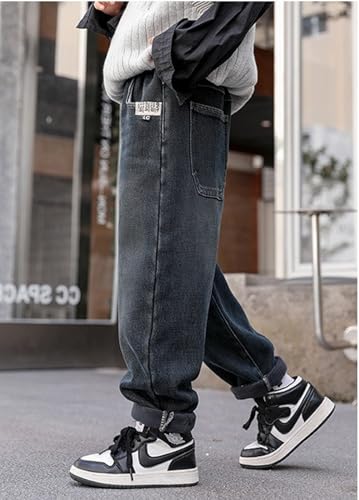 Kids Boys Baggy Cotton Jeans Y2K Elastic Waist Straight Wide Leg Loose Fit Cargo Denim Pants with Pockets4