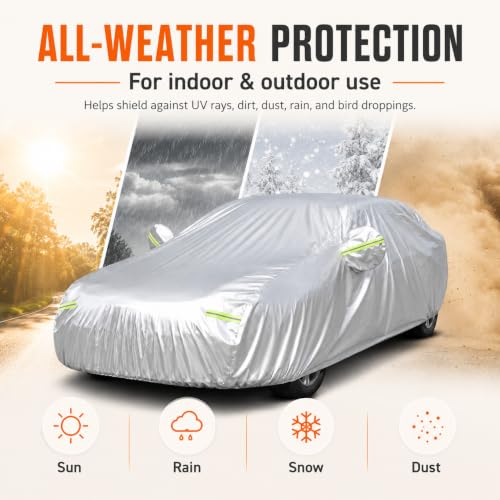 Image of GXARTS Heavy Duty Car Cover 189 inchx75 inchx59 inch Waterproof All-Weather Sedan Cover with Zipper Door+Windproof Straps,UV Snowproof Dustproof Fit for Toyota Corolla Honda Civic VW Jetta Kia Forte Elantra+More