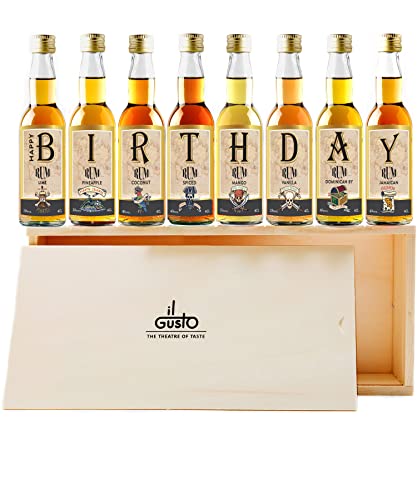 IL GUSTO Birthday Rum Tasting Set - Premium aged & spiced rums Gift Box perfect for any rum Lover - 40ml Glass Bottles (Pack of 8)