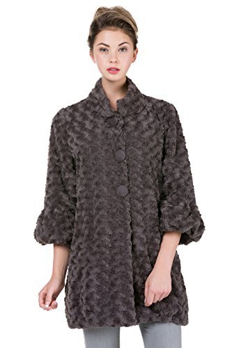 MELODY Women Rosette Faux Fur China Collar Half Coat Jacket