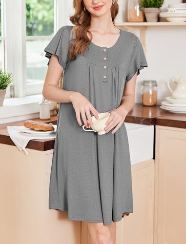 Image of Ekouaer House Dress for Women with Pockets Short Sleeve Moo Moos Plus Size Nightgowns Floral Print Mumu Dresses