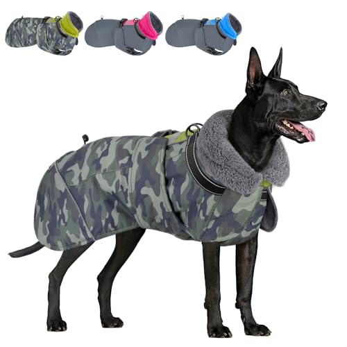 SlowTon Hundemantel Winter, wasserdichte verstellbare Fleecefutter Hundejacke mit Turtleneck und Kordelzug, reflektierender Wintermantel für kleine mittlere und große Hunde im Freien