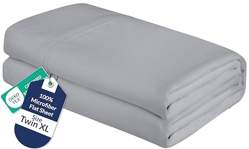 Image of Royale Linens Twin XL Flat Sheet - Ultra Soft Brushed 1800 Microfiber Flat Sheets Only - Wrinkle Free & Stain Resistant - Hotel Quality Top Sheet for Bed (Twin XL, Silver)