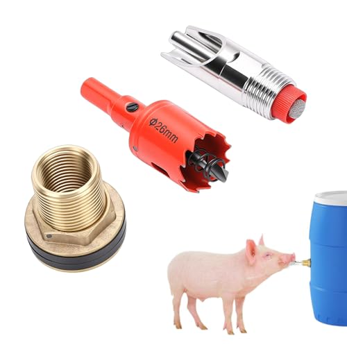 Greensen Bebedero de Tetina para Cerdos, Bebedero Automático de Tetina para Cerdos con Conector y Broca, Cobre y Acero Inoxidable Premium, Diseño Ahorrador de Agua, para Todo Tipo de