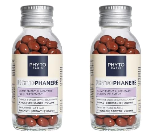 PHYTO 2x120 Capsules Phytophanere Natural Hair Loss Nail & Skin Supplement for Men & Women Biotin & Vitamin B6 Enriched Antioxidant-Rich Carrot & Vitamin E Energy & Tissue Formation 4-Month Supply