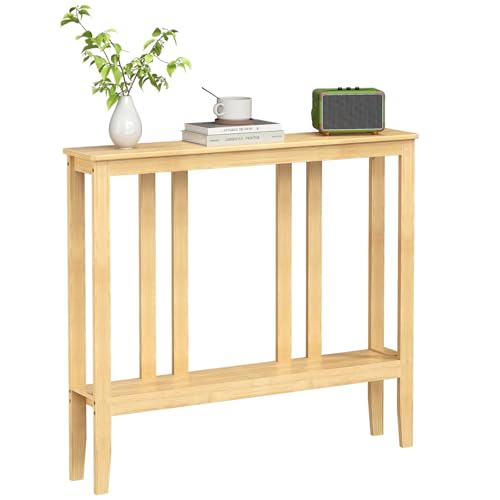 ELYKEN Console Tables for Entryway, 36.2" Long 2 Tier Hallway Table Behind Couch, 7” Narrow Sofa Table for Entrance, Entry, Living Room, Natural