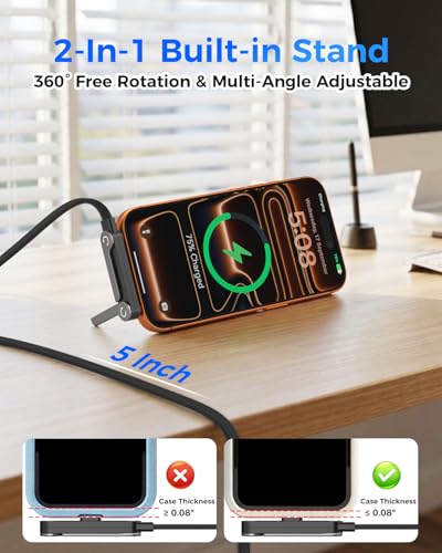 Image of 2Pack Invisible Stand Charging Cable, 240W USB-C to C & Lightning Braided Cord with 2-in-1 360 Adjustable Foldable Metal Stand, 4.9FT - Hands-Free for Gaming, Office, Travel, Works with Most Devices