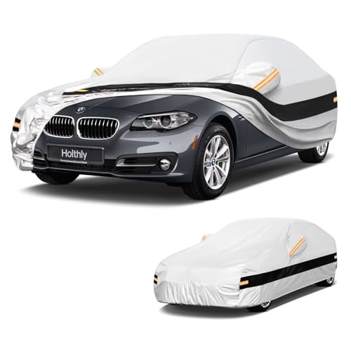 Image of 10 Layers Sedan Car Cover Custom Fit BMW 5-Series M5 528i 530 530i 535i 540i(1988-2026), Waterproof All Weather for Automobiles, Outdoor Full Cover Sun Dust Rain Protection with Cotton. Silver