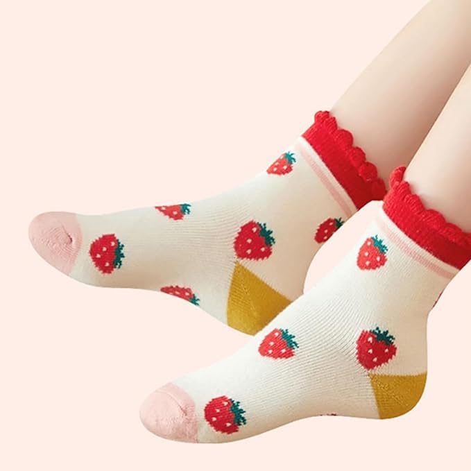 SoxLife Kids Cotton Socks, Pack of 5, Cartoon Designs, Ages 6-8 Years, Unisex (IN, Age, 6 Years, 8 Years, Milk Strawberry) - Image 5 thumbnail