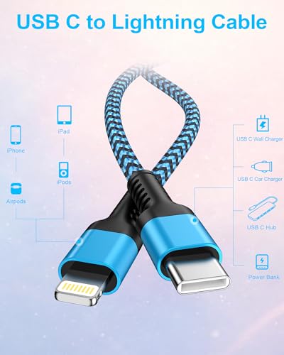 Cable USB C a Lightning reforzado de 3 pies para carga rápida estable de iPhone 12 6