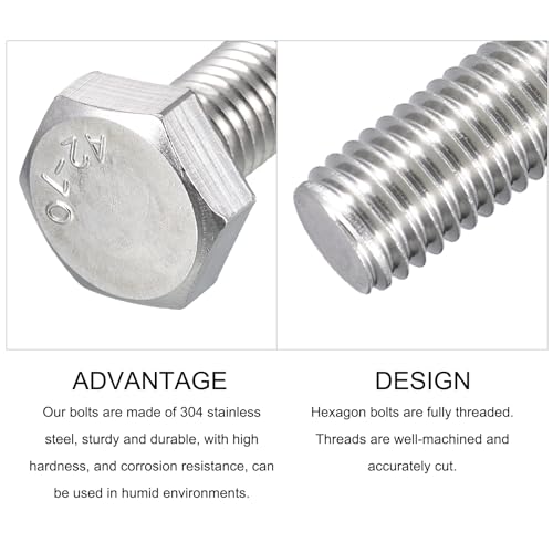 Image of METALLIXITY Hex Bolts (M10-1.5x45mm) 10Pcs, 304 Stainless Steel Coarse Fully Threaded Hex Head Screw Bolt Machine Screws - for Furniture Repair, Silver