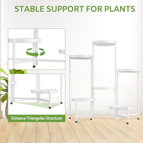 Image of iDavosic.ly 6 Tier Large Plant Stand Indoor with 10 Inch Wide Tray, Tiered Corner Metal Outdoor Flower Display Holder Shelf, Folding Tall Rack for Patio Porch Living Room, White