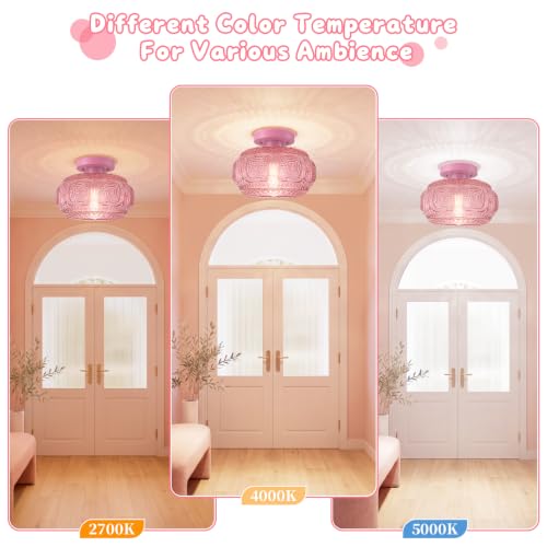Image of Large Globe Glass Semi Flush Mount Ceiling Light Fixture, Pink