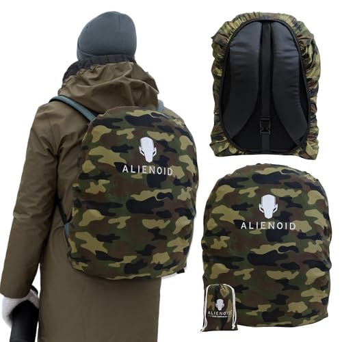 Image of Alienoid Waterproof Bag Rain Cover | Rain, Dust & Scratch Protection | Elastic Fit Luggage Cover | Ideal for Backpack, Trekking, Travel, School, Office (20-30L) (Camouflage Green)