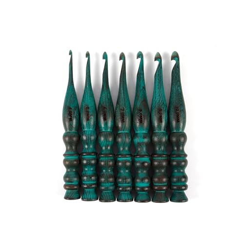 Agujas de ganchillo ergonómicas de palisandro verde con 7 tamaños para tejer a mano 2