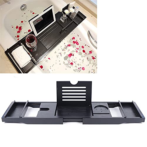 Bandeja de bambú para bañera, ajustable de 75 a 110 cm, con estante extraíble, jabonera y bandejas para relajación, artículos esenciales de baño para los amantes del spa