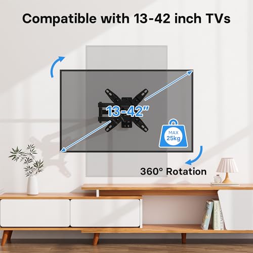 BONTEC Soporte TV Pared Inclinable y Giratorio de 13-42 Pulgadas Planos Curvos LCD LED OLED, Soporte Pared TV con Brazo Extensible, hasta 25 kg, Máx VESA 200x200 mm - imagen 3