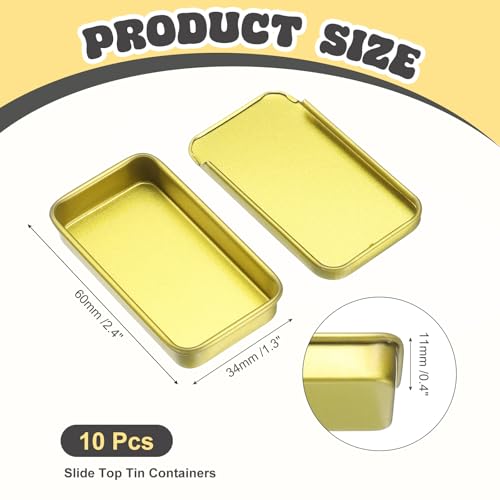 Image of uxcell 10Pcs Slide Top Tin Containers, Mini Metal Empty Tins Box with Sliding Lids, 2.4 inchx1.3 inchx0.4 inch Rectangular Storage Organizers for Lip Balm, Solid Perfume, Small Items, Golden