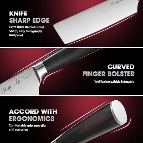 Dingerkit Nakiri Knife - Sharp Meat Cleaver And Vegetable Kitchen Cooking Cutting Knife With Japanese Damascus Pattern High Carbon Steel thumb #2