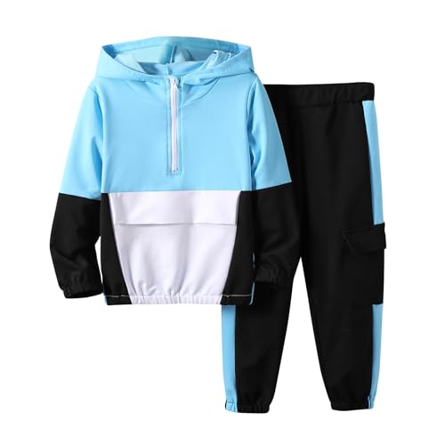 Image of Azmxynol Boys Clothes Kids Little Boy Color Block Half Zip Hoodie & Jogger Pants 2 Piece Outfit Set,4-12 Years