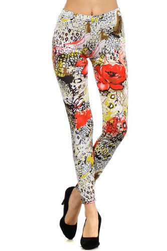 Fashion Mic Stella Elyse Funky Print Cotton Leggings (Regular (S/M), Animal Rose)