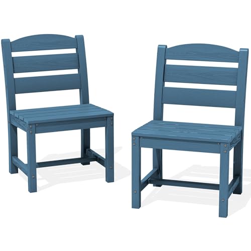 Image of SERWALL Armless Modern Dining Chair Set of 2, All Weather Resistant, Black | SERWALL Patio Dining Chair, All Weather Dining Chair Set of 2, Outdoor Dining Chair with Widened Seat, Blue