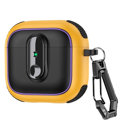 Coque AirPods 4 silicone rigide antichoc jaune avec mousqueton de transport