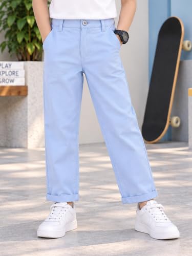 Image of KiddoPanti Boys 100% Cotton Twill Chinos Pant | Comfortable Regular Fit | 2 Side Pocket, 2 Back Pocket | Ankle Length | Back Elasticated Waistband with Button Zip Open Fly