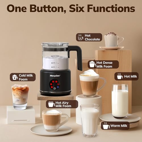 Image of Large Electric Milk Frother and Steamer, 16.9oz /500ml Milk Steamer and Frother for Latte or Hot Chocolate, Dishwasher Safe, BPA Free, 6 Functions, Enjoy Perfect Milk Froth in 2 Min (Black-Glass)