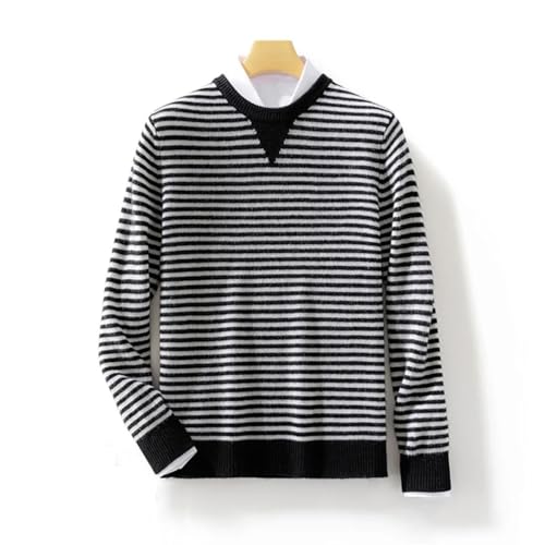 Men's Round Neck Wool Soft Striped Pullover Casual Thick Basic Sweater Large Size Top3