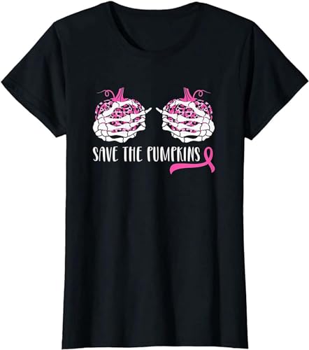 MISTT WOPII Men's Breast Cancer Awareness Save The Pumpkins Halloween Ladies' Crewneck T-Shirts Black L