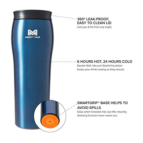 Mighty Mug Two Pack - Silver + Oceanic Stainless Steel Non-Tip Travel Mug - Double-Wall Insulated - Keeps Coffee, Tea And Drinks Hot For 6 Hours Cold For 24 Hours, Leakproof, Bpa-Free Tumbler, 16 #TOP5