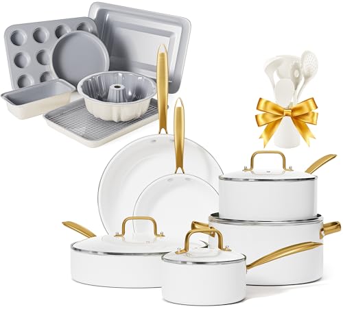 Ceramic Pots And Pans Set Nonstick Kitchen Cookware Set + Ceramic Bakeware Set