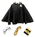 Produktbild Monissy Unisex Kurzer Umhang Harry Kostüm Umhang mit Kapuze Kinder Erwachsene Zauberlehrling Karneval Verkleidung Set aus Krawatte Schal Brille Zauberstab für Fasching Halloween Schwarz