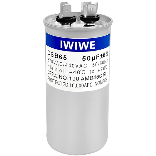 IWIWE 50uF (50 MFD) ±5% 370/440/450VAC CBB65/CBB65B Run Start Capacitor for AC Unit, Fan Motor, Pool Pump, Air Condenser