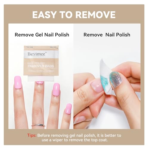 Bevimee Nail Polish Remover Pads: 200 Pack Acetone Gel Polish Fingernail Polish Remover Wet Wipes Individually Wrapped Travel Bulk Set with Tools for Home Professional Salon Supplies